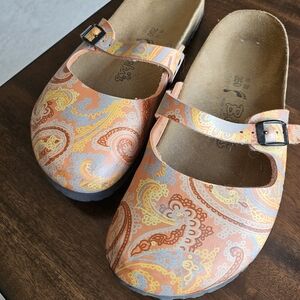 Birki's Paisley Mary Jane Clogs in Peach